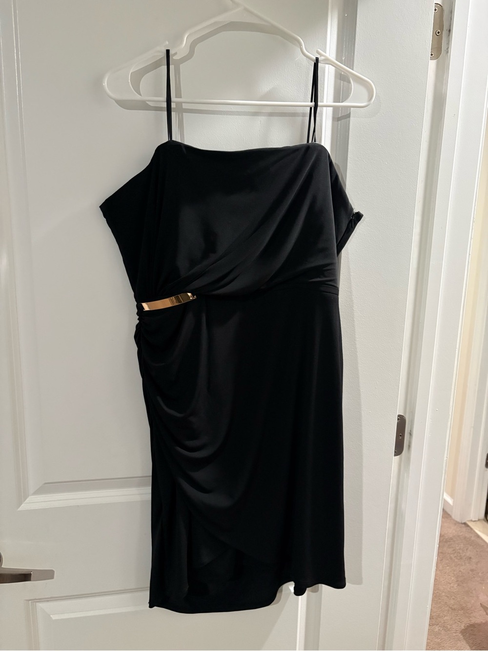 Max & Cleo Black Strapless Dress with Gold Accent